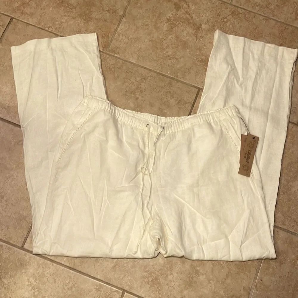 Linen blend drawstring pants